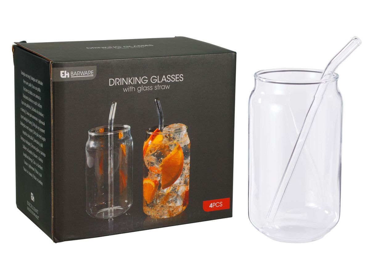 Drikkeglass med glassugerør, 2-pk  500ml