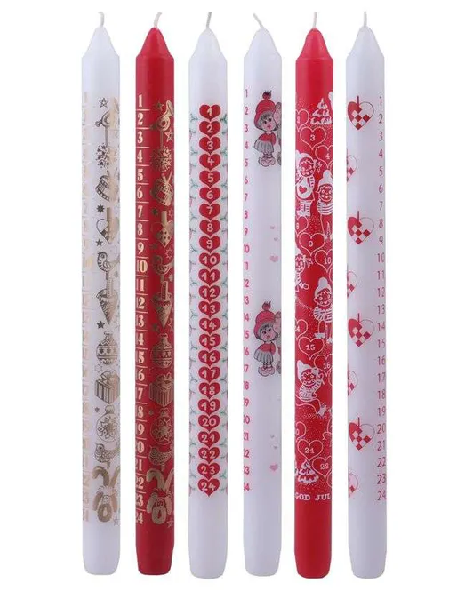 Hovedbilde Kalenderlys, 30 cm, 6 ass
