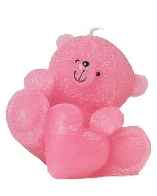 Figurlys, bamse m/hjerte, Rosa