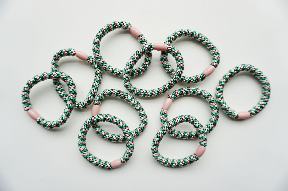 Hårstrikk, grønn/rosa, 10 stk